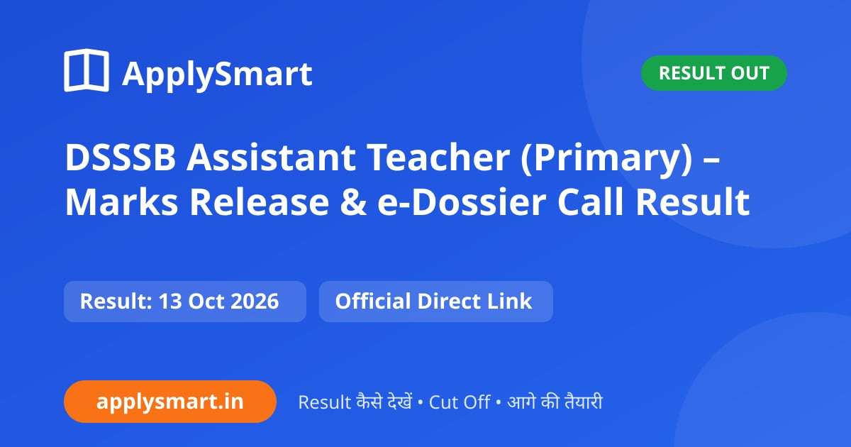 DSSSB Assistant Teacher (Primary) – Marks Release & e‑Dossier Call Result