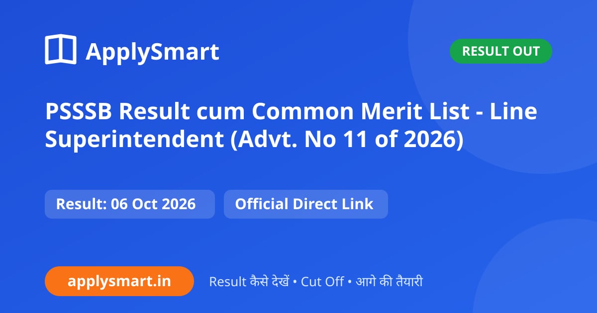 PSSSB Result cum Common Merit List - Line Superintendent (Advt. No 11 of 2026)
