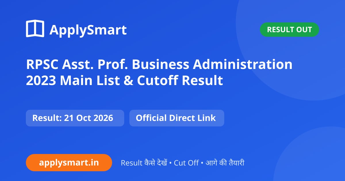 RPSC Asst. Prof. Business Administration 2023 Main List & Cutoff Result