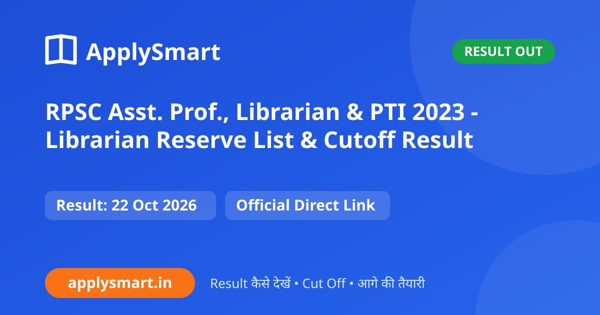 RPSC Asst. Prof., Librarian & PTI 2023 - Librarian Reserve List & Cutoff Result