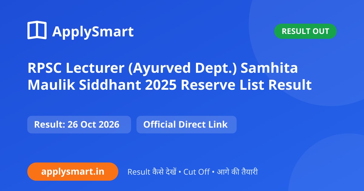 RPSC Lecturer (Ayurved Dept.) Samhita Maulik Siddhant 2025 Reserve List Result