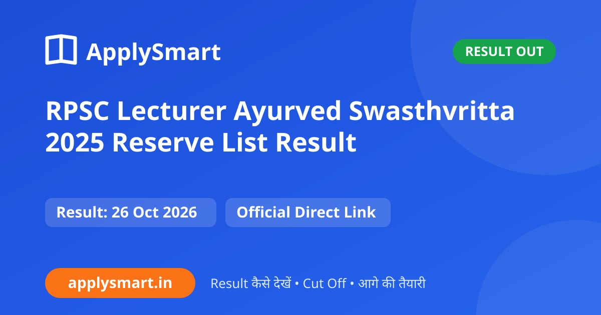 RPSC Lecturer Ayurved Swasthvritta 2025 Reserve List Result