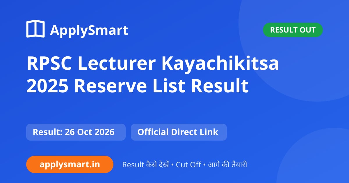 RPSC Lecturer Kayachikitsa 2025 Reserve List Result