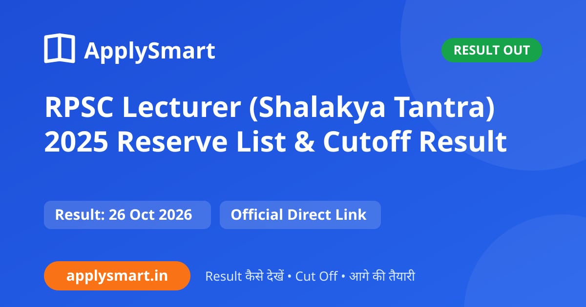 RPSC Lecturer (Shalakya Tantra) 2025 Reserve List & Cutoff Result