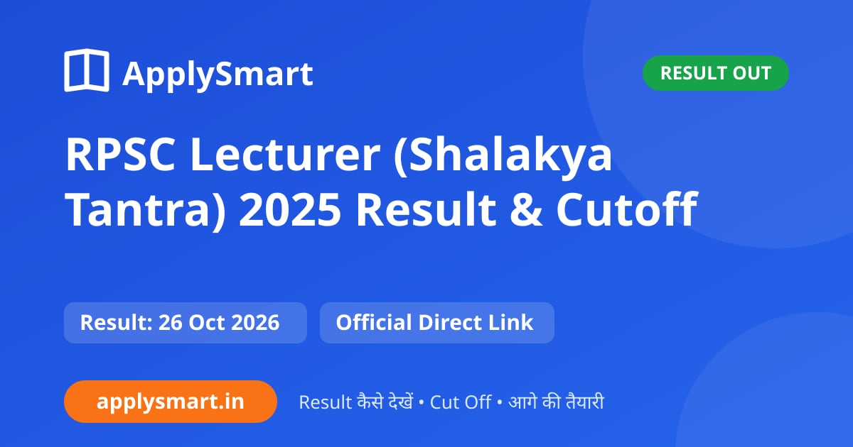 RPSC Lecturer (Shalakya Tantra) 2025 Result & Cutoff