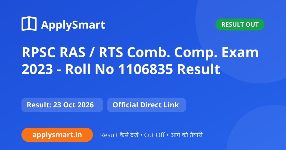 RPSC RAS / RTS Comb. Comp. Exam 2023 - Roll No 1106835 Result