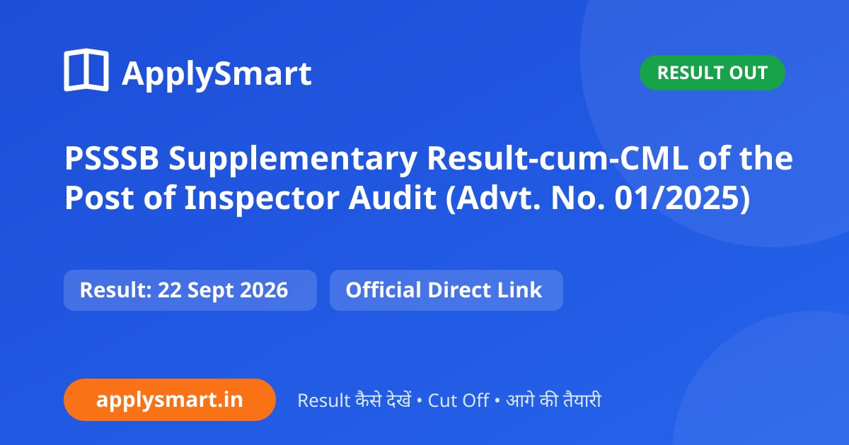 PSSSB Supplementary Result-cum-CML of the Post of Inspector Audit (Advt. No. 01/2025)